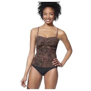 SPANX Love Your Assets Leopard Print Tankini Swim Top Size Large Brown Beach